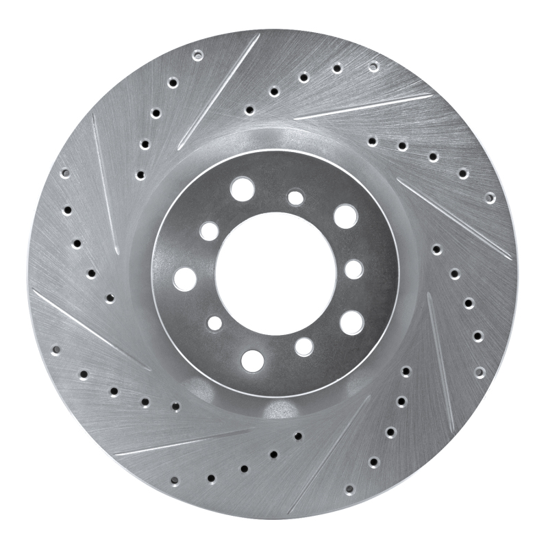 BMW M5 Brake Rotor (1) - Right Front - R1 Concepts - Drilled & Slotted - Silver - `00-`03